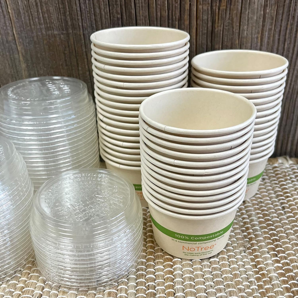 4 Ounce Souffle Cups and Lids - 100% Biodegradable and Compostable - 50 Pack