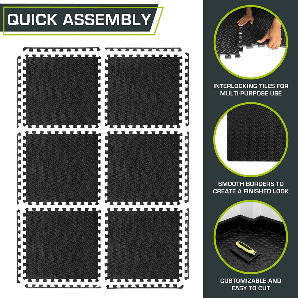 Exercise Puzzle Mat ½-inch, EVA Interlocking Foam Floor Tiles for Home Gym, Workout Equipment, Kids Play Areas