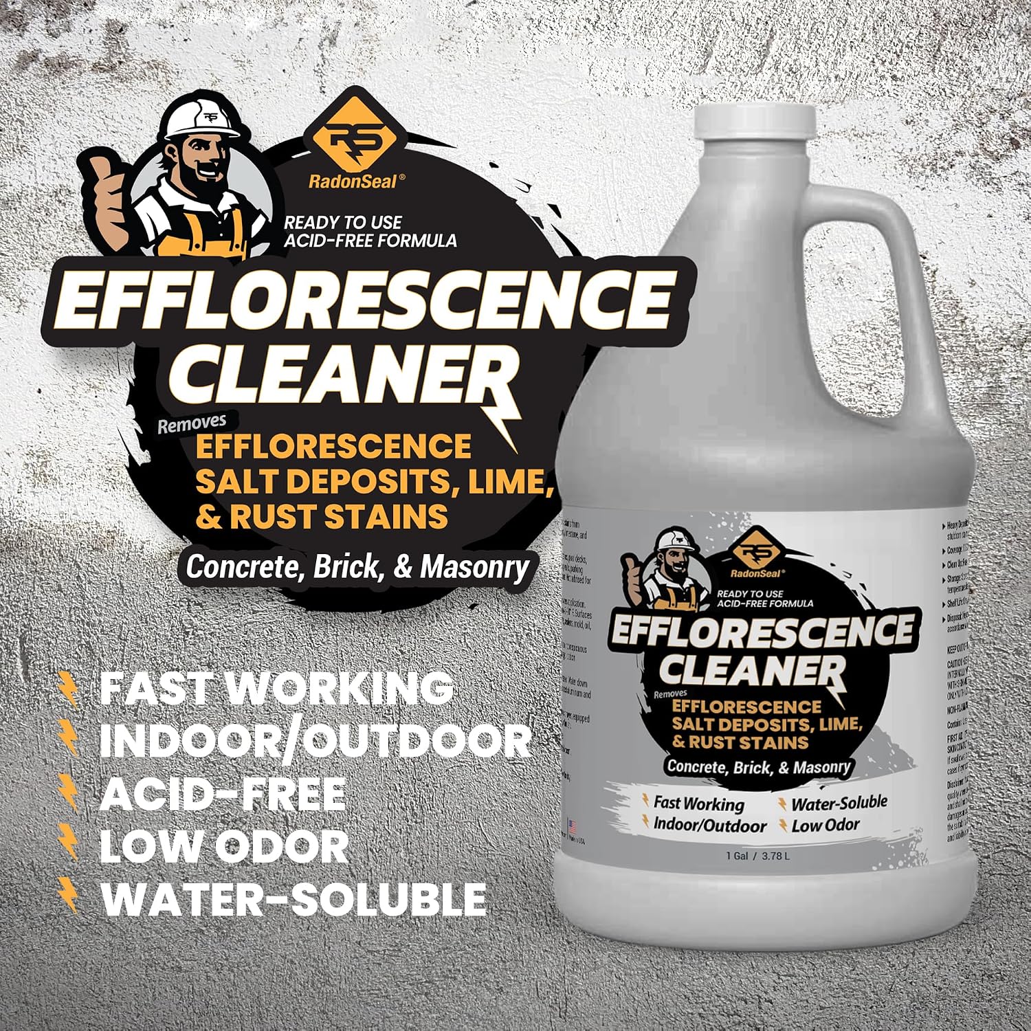 Efflorescence Remover for Brick, Concrete, Pavers & Masonry | Fast-Acting Efflorescence Cleaner for Mortar Haze, Lime