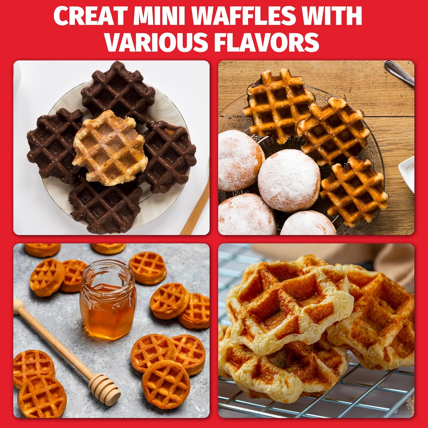Mini Waffle Maker Machine, Bake 8 x 2'' Tiny Waffle Bites, Tiny Waffle Bites Iron for Kids,Small Waffle Maker
