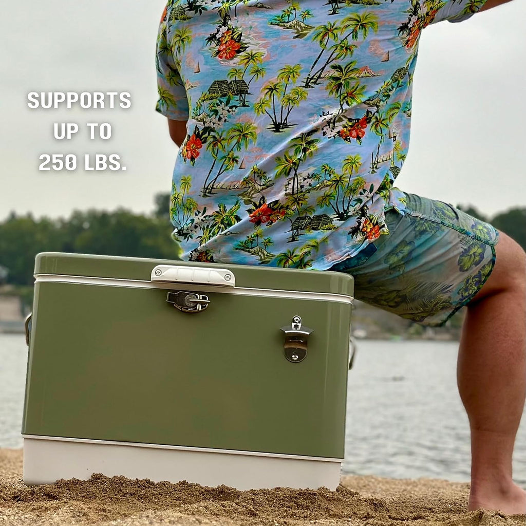 Hard-Sided 54 Qt. / 80 Can Metal Cooler | Durable outdoor beverage cooler with latch closure, bottle opener and side