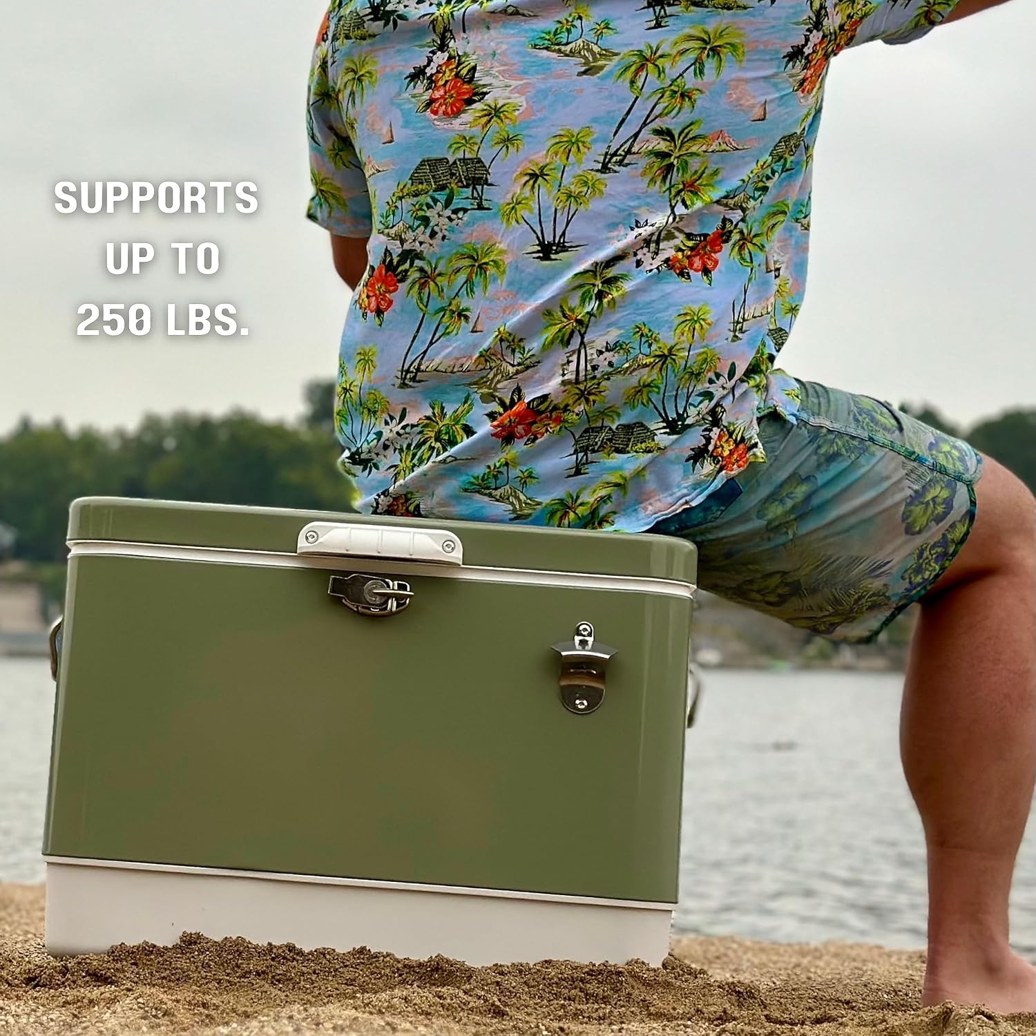 Hard-Sided 54 Qt. / 80 Can Metal Cooler | Durable outdoor beverage cooler with latch closure, bottle opener and side