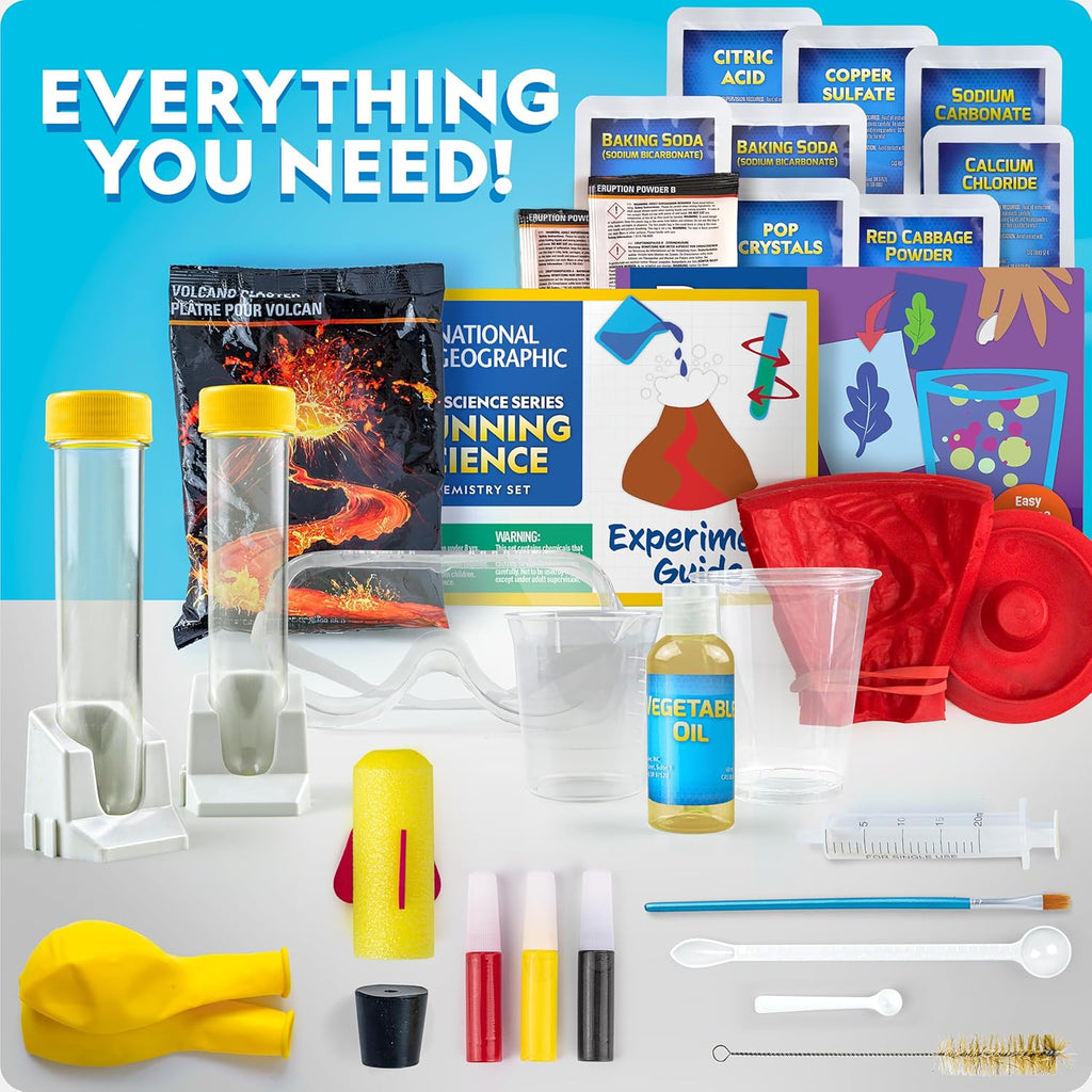 Chemistry Set with 45 Experiments for Kids 8-12 | Volcano Eruption, Geyser and Rocket Activities, Hands-On Chemical