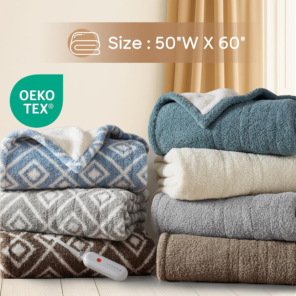 Heated Blanket, Eletric Throw Blanket, Soft, Warm, Reversible Feathersoft - Sherpa Heating Blanket Throw, 5 Lv