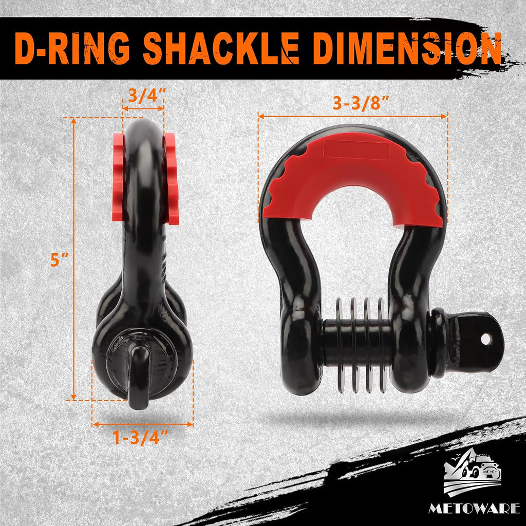 Heavy Duty Tow Strap Recovery Kit with D Ring Shackle, 3" x 20ft