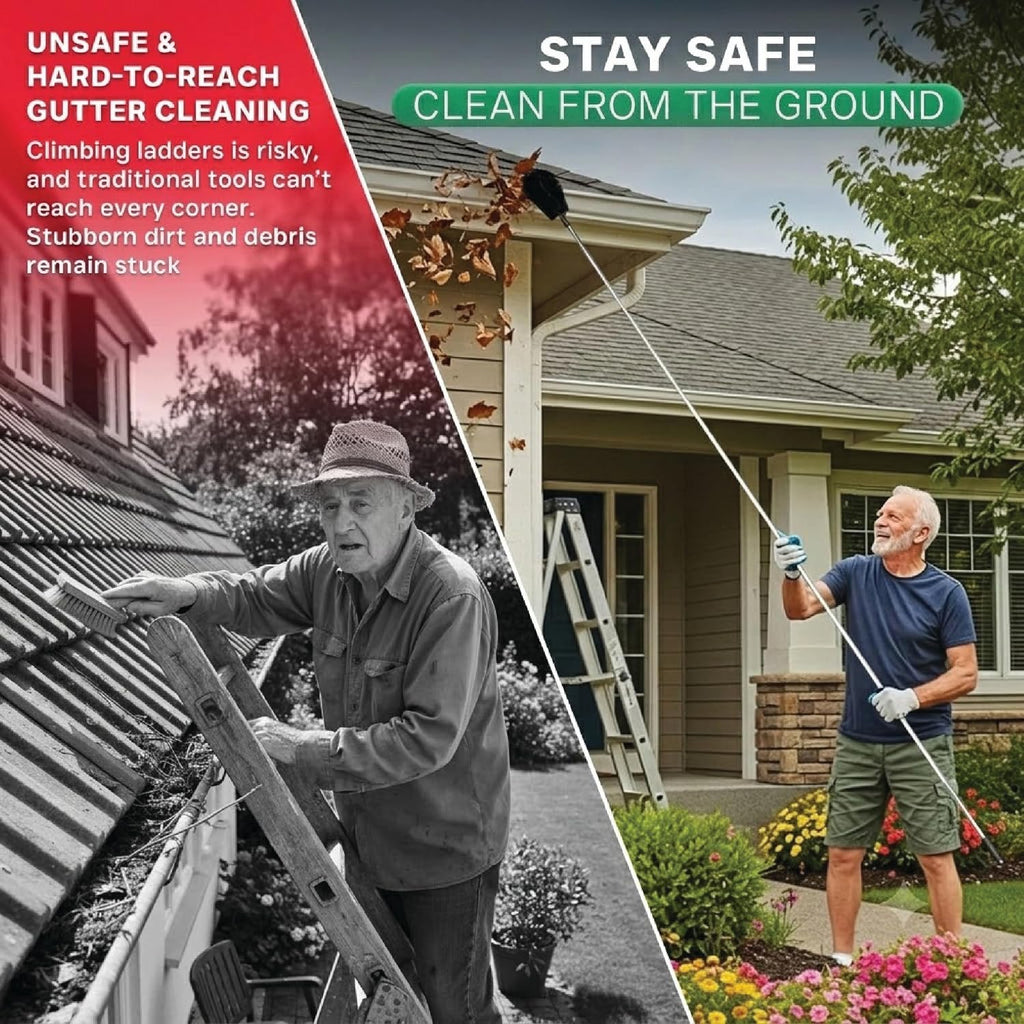 Premium 10.5 ft Gutter Cleaning Tools From The Ground Adjustable Gutter Cleaning with Pole No Ladder Needed Long