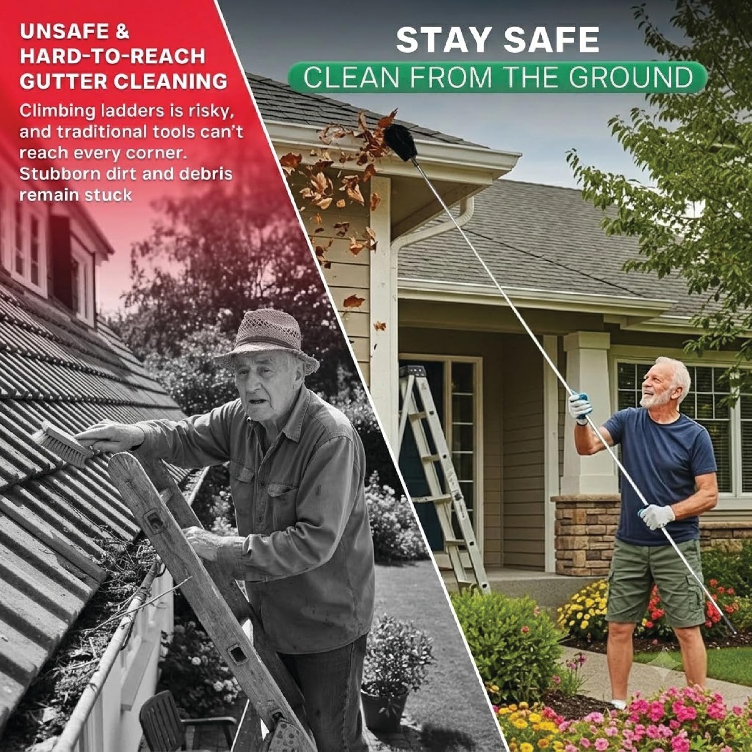 Premium 10.5 ft Gutter Cleaning Tools From The Ground Adjustable Gutter Cleaning with Pole No Ladder Needed Long