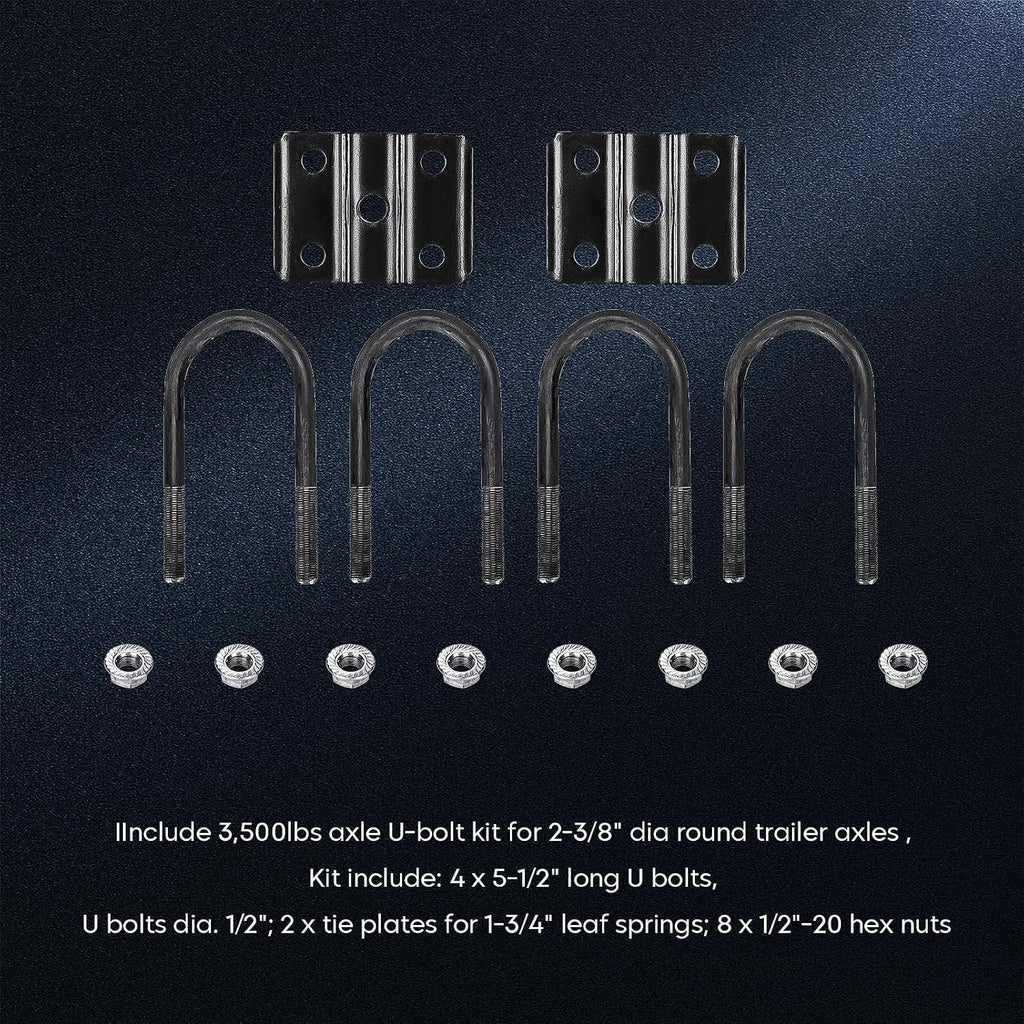 3500lb Single Trailer Axle Suspension Kit 1750lb Leaf Springs & Ubolt Kit; Pair of Trailer Leaf Spring 4 Leaf Double