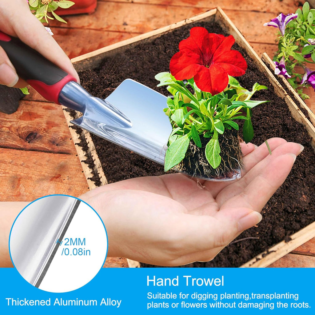Garden Tool Set, 3 Pieces Aluminum Heavy Gardening Kit Including Hand Shovel, Transplant Shovel and Hand Rake with