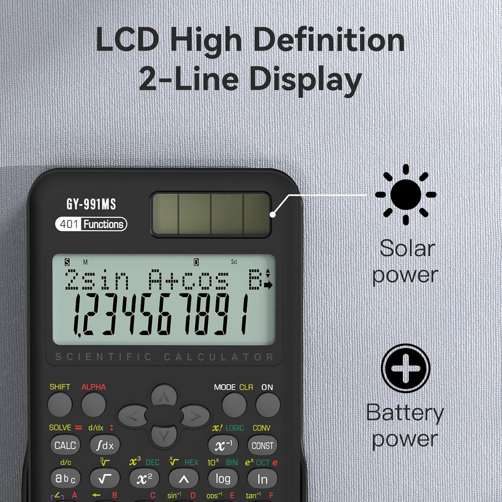 991MS 401 Functions 2-Line Display Desktop Calculator with Sliding Cover | Scientific Calculator School Supplies