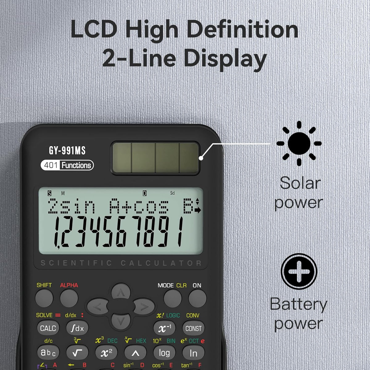 991MS 401 Functions 2-Line Display Desktop Calculator with Sliding Cover | Scientific Calculator School Supplies