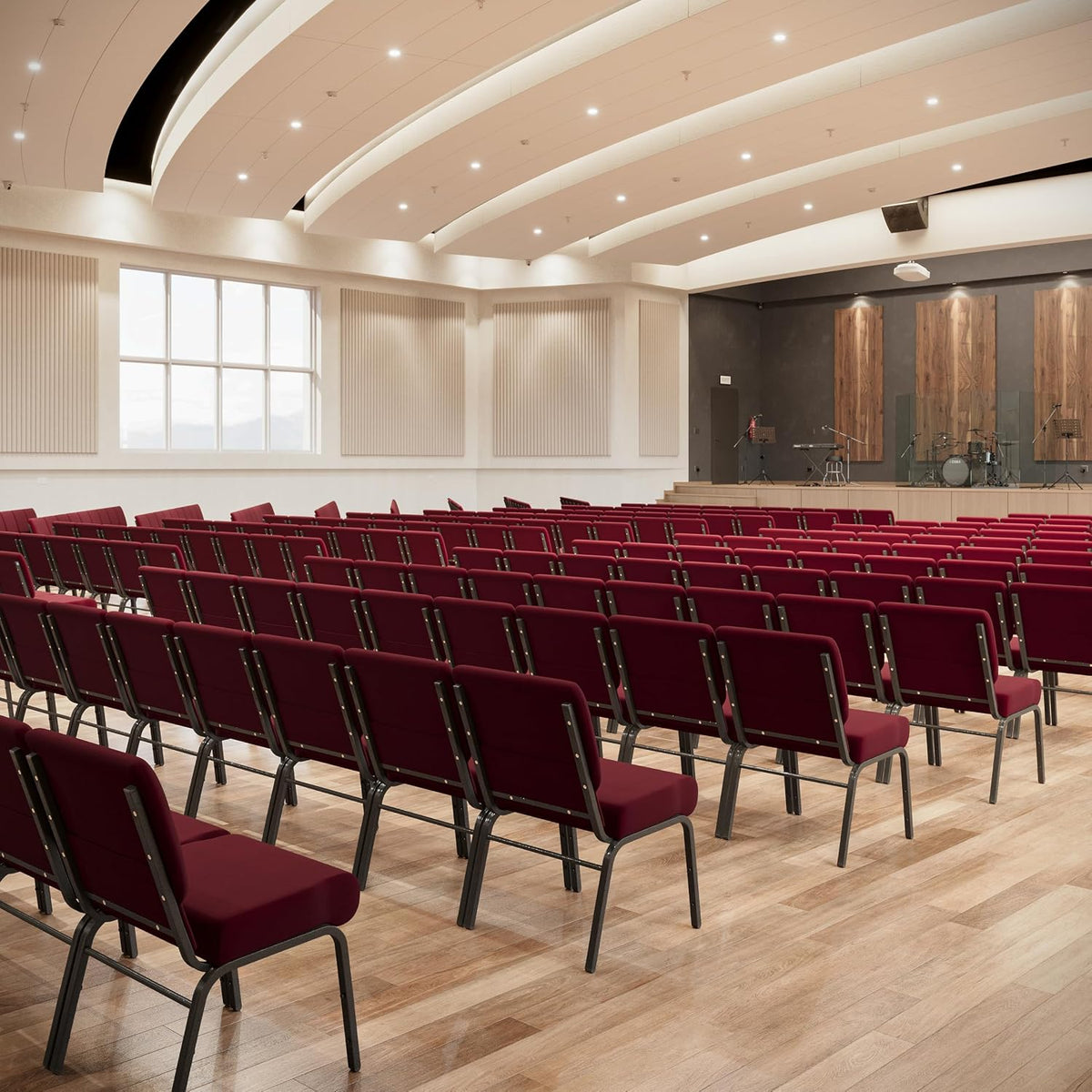 4 Pack HERCULES Series 21''W Stacking Church Chair in Burgundy Fabric - Gold Vein Frame