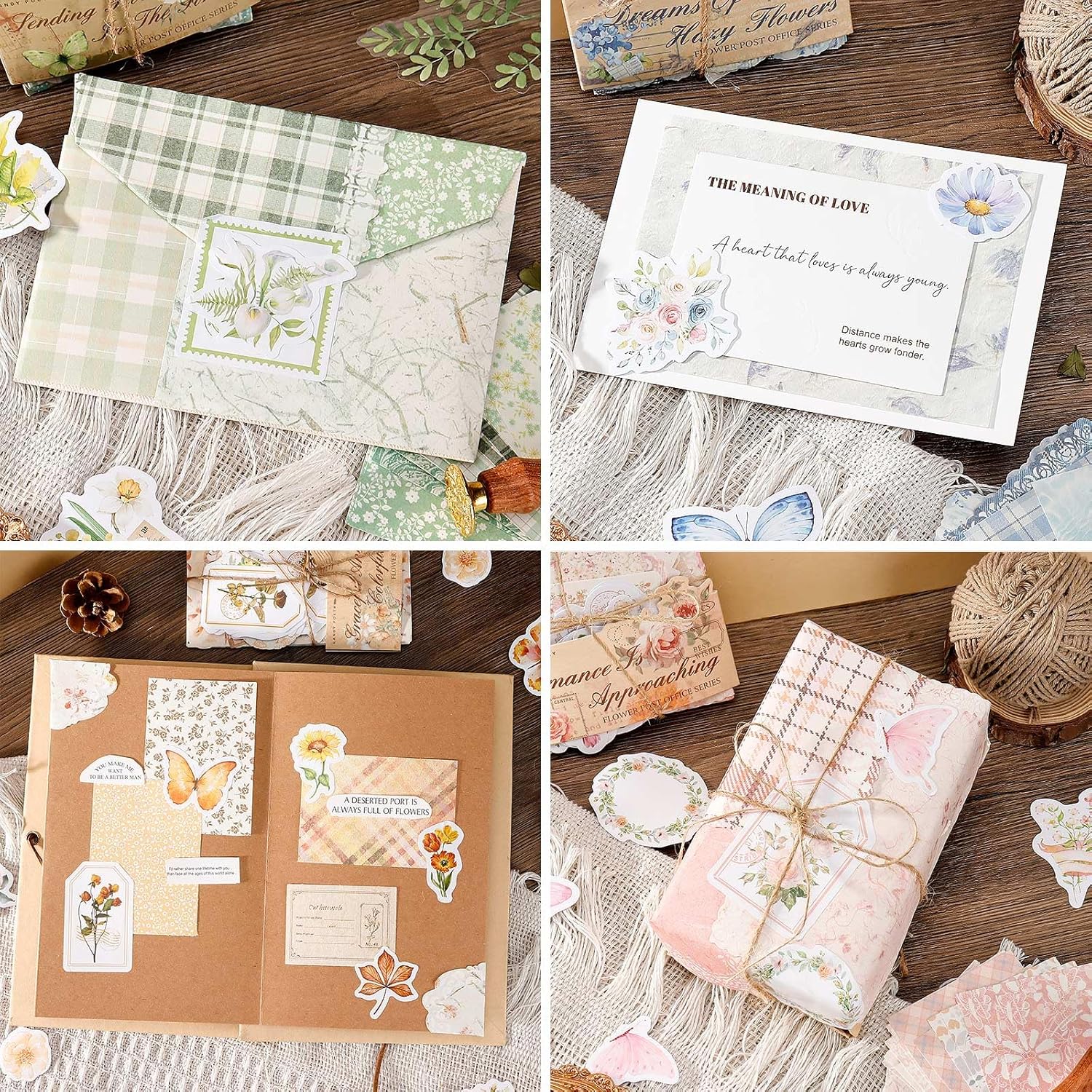 400 Pcs Vintage Floral Scrapbook Paper, Floral Journaling Stickers Kit, 4 Pack Junk Journal Supplies for Bullet