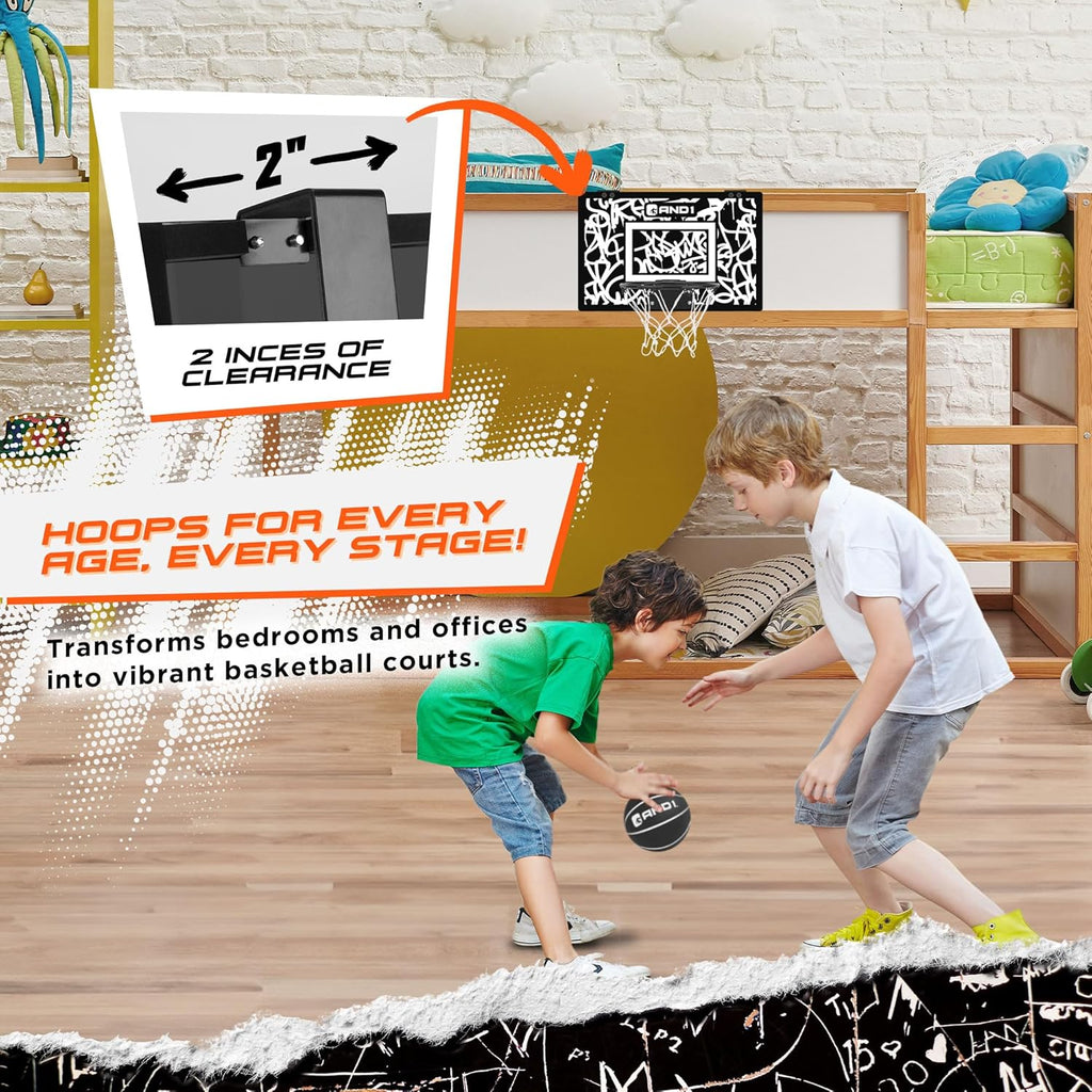 Over the Door Mini Basketball Hoop: 18x12 Shatterproof Backboard, 2 Mini Basketballs, and Hand Pump Included