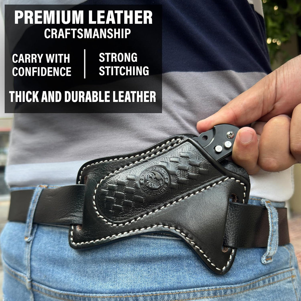 Red Scorpion Handmade Leather Knife Sheath for Belt - EDC Belt Holster for Folding Knife, Leather Sheath for Pocket