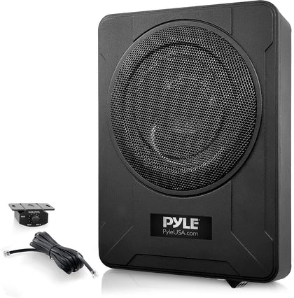 8-Inch Low-Profile Amplified Subwoofer System - 600 Watt Compact Enclosed Active Underseat Car Audio Subwoofer with