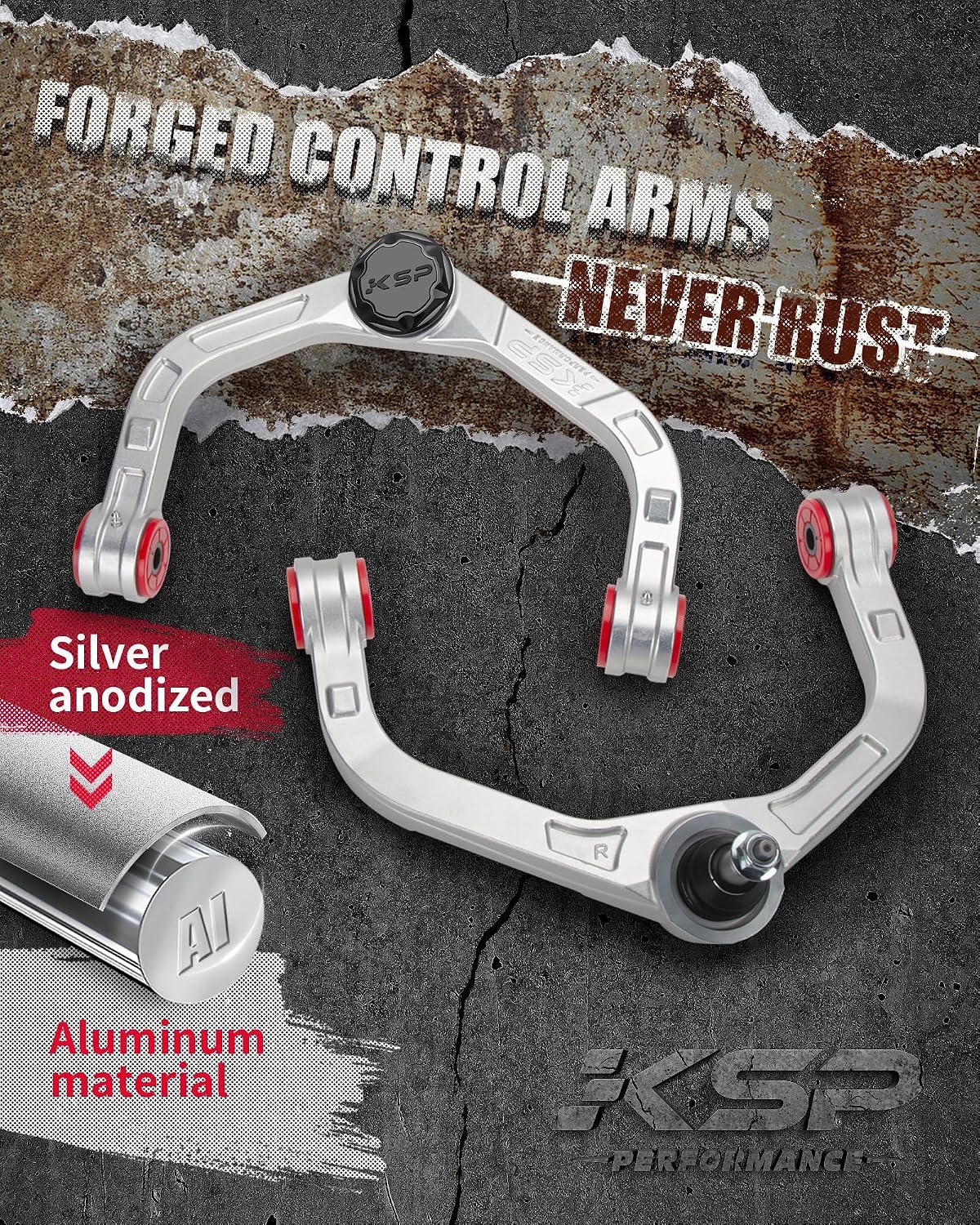 KSP 2-4" Ram 1500 Forged Upper Control Arms, Adjustable Aluminum Front UCA Fit Dodge Ram 1500 2009-2022, 2pcs One-piece Design Silver Aftermarket Control Arms With Greasable Ball Joint