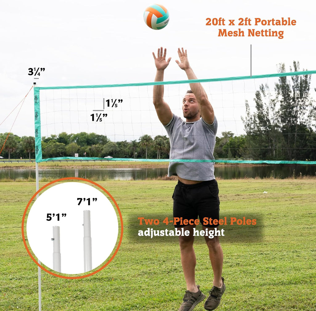 Outdoor Volleyball and Badminton Net with Carrying Bag Accessories Set and Adjustable Steel Poles Perfect for Parties