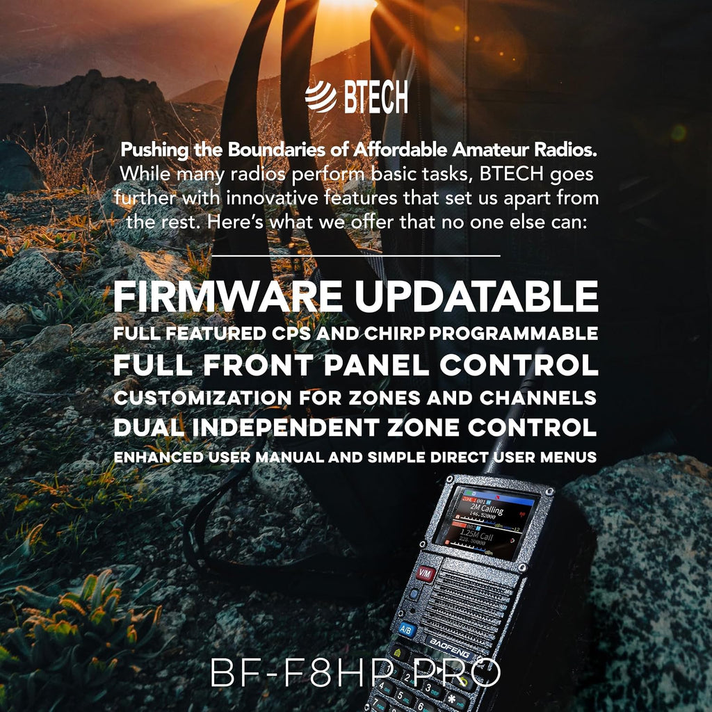 BF-F8HP PRO 10W Tri-Band Ham Radio, UV-5R 7th Gen Upgrade, GPS, 1,000 Channels, Airband/NOAA/FM Receive, IP54, USB-C