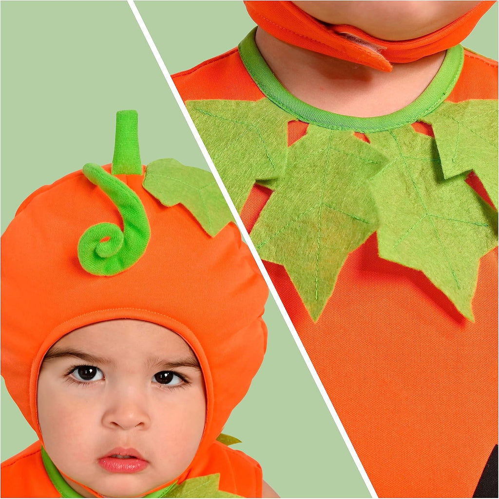 Halloween Baby Pumpkin Costume, Pumpkin Costume Toddler Outfit with Hood for Halloween Dress up party