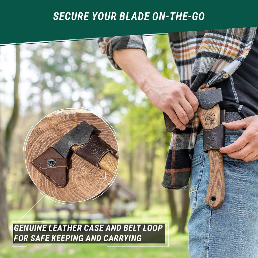 Wood Carving Axe Hatchet with Sheath AX1 - Forged Axes Bushcraft Hatchet for Camping - Small Forest Axe for Chopping