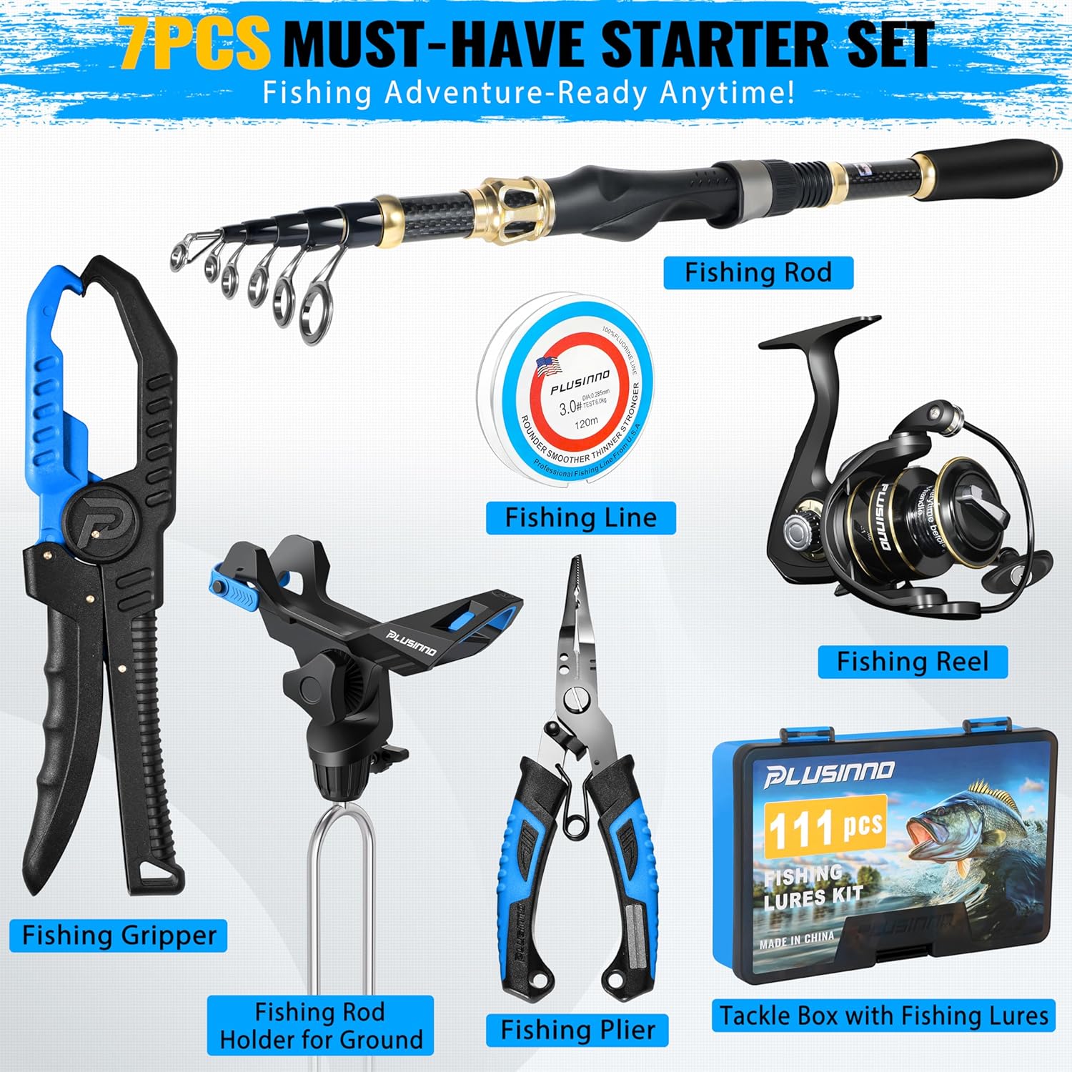 Fishing Gear,Full Fishing Pole kit Include Fishing Rod and Reel Combo, Tackle Box with Fishing Lures, Fishing