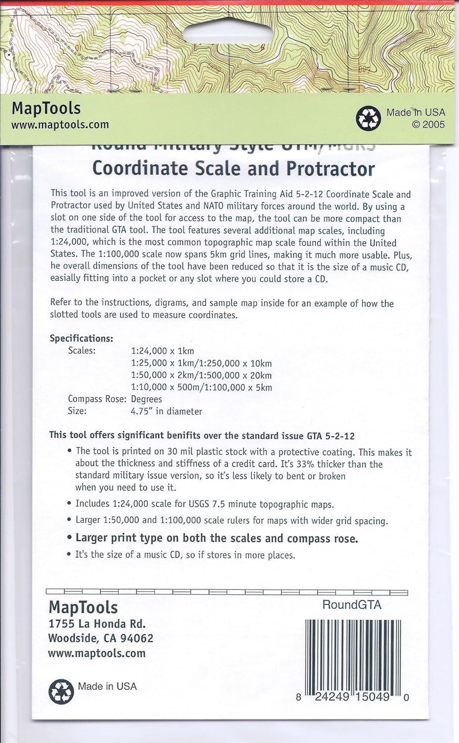 Round Military Coordinate Scale and Protractor