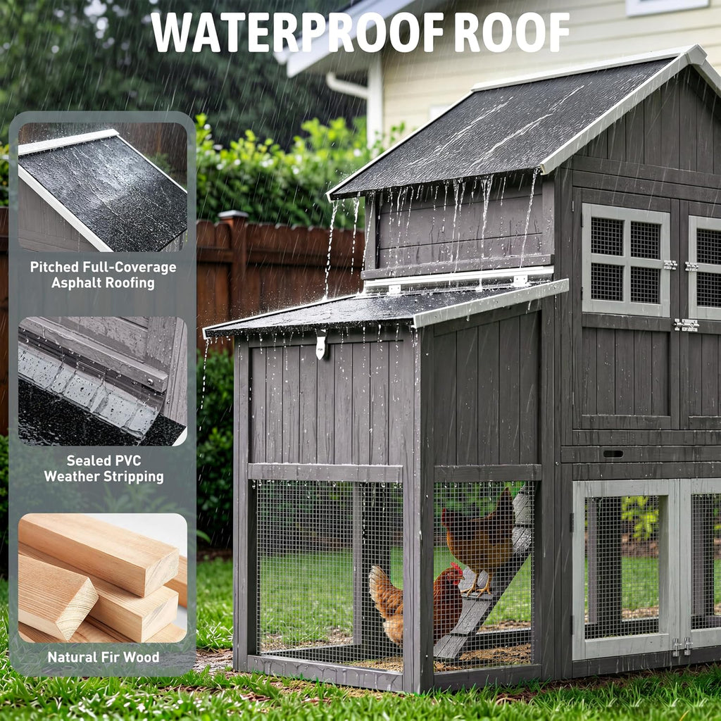 69.5" Large Chicken Coop with Run for 4-8 Chickens, Grey