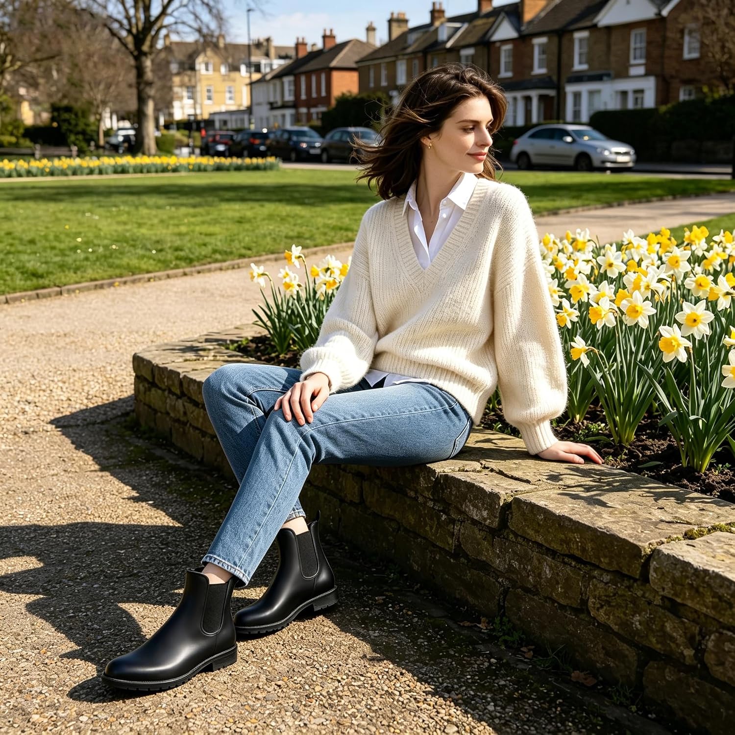 Women's Ankle Rain Boots Waterproof Chelsea Boots | Stylish Matte Finish, Easy On&Off, Non Slip, Ideal for Rainy Commute