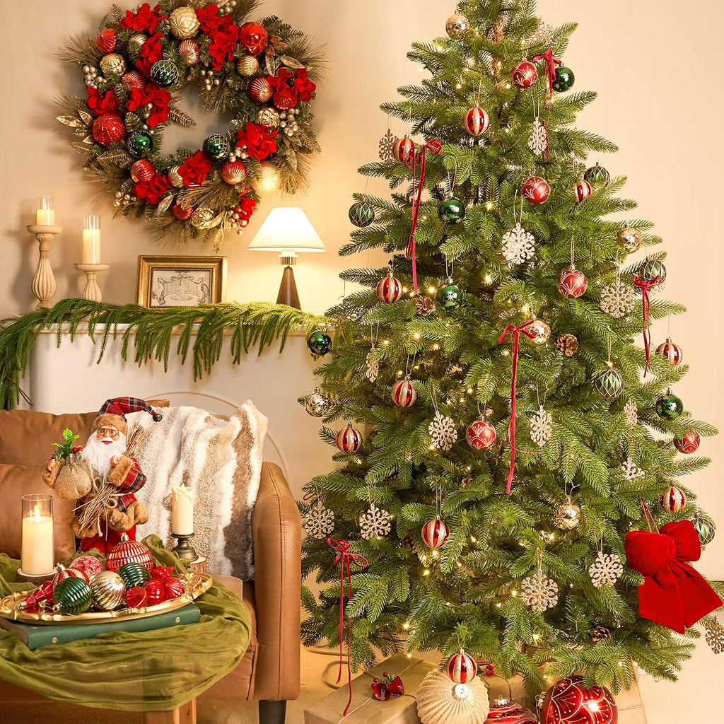 Christmas Balls Ornaments, 30ct Shatterproof Xmas Tree Decorations, Hanging Bulbs Baubles Set with String for Holiday