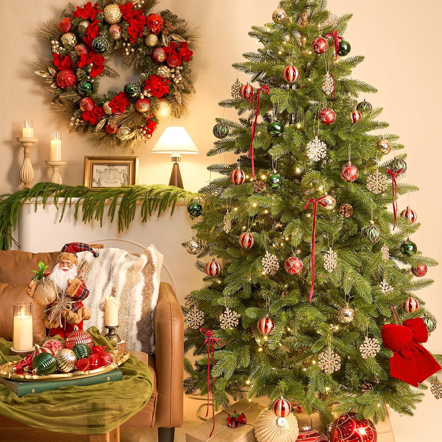 Christmas Balls Ornaments, 30ct Shatterproof Xmas Tree Decorations, Hanging Bulbs Baubles Set with String for Holiday