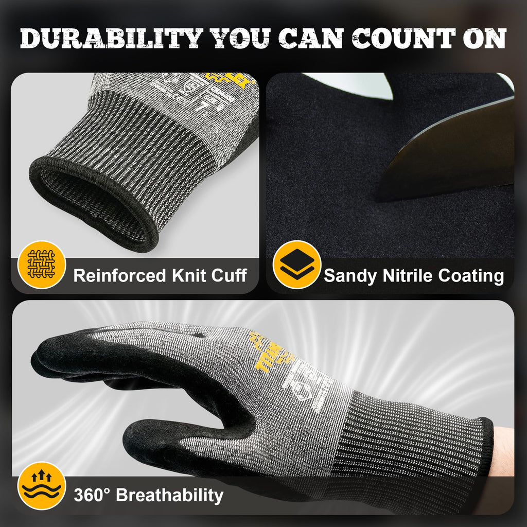Work Gloves, ANSI A5 Cut Resistant Gloves, Sandy Nitrile Grip