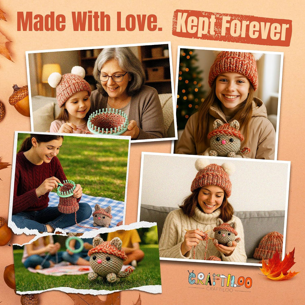 Knitting Kit for Kids – Beginner Knitting Kit to Make a Hat & Cat – Quick Knit Loom Kit with Yarn, Tools & Instructions
