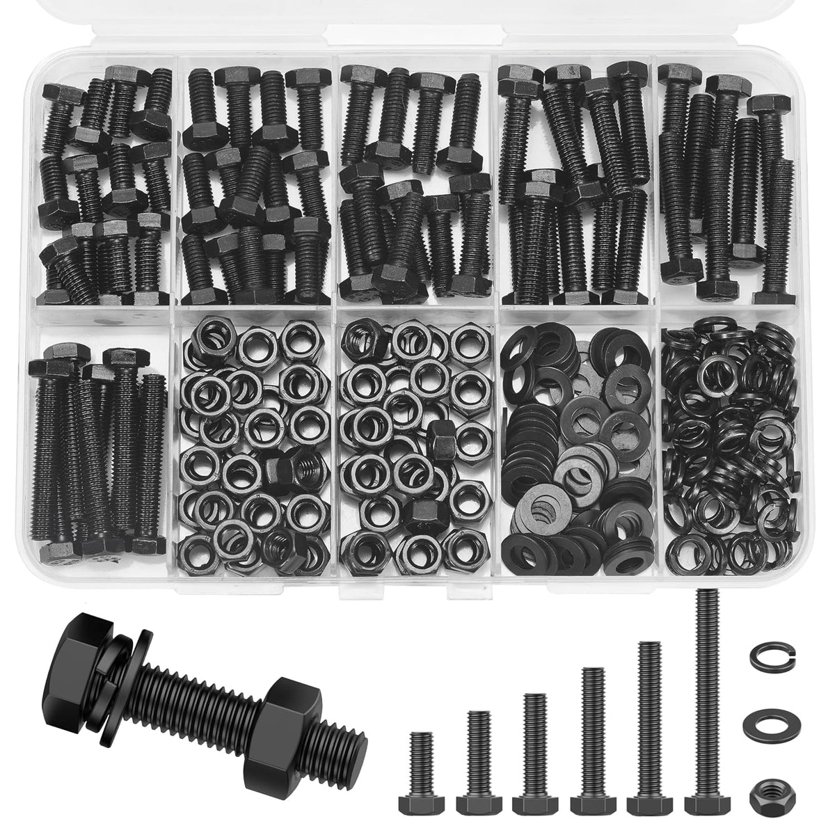 12.9 Grade Bolts and Nuts Assortment, 280pcs M5 Hex Bolt Nut Washers Kit