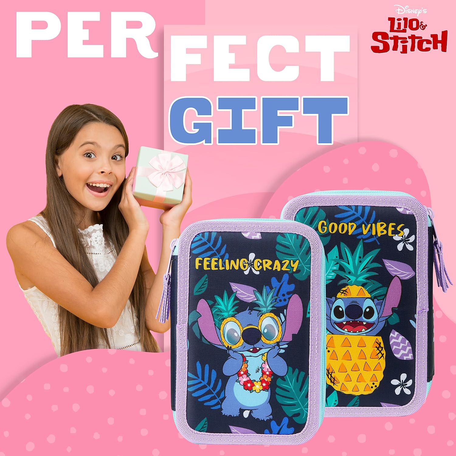 Stitch Filled Pencil Case with Colored Pencils, Markers, Gifts for Girls Kids, Stationery School Art Supplies Pouch