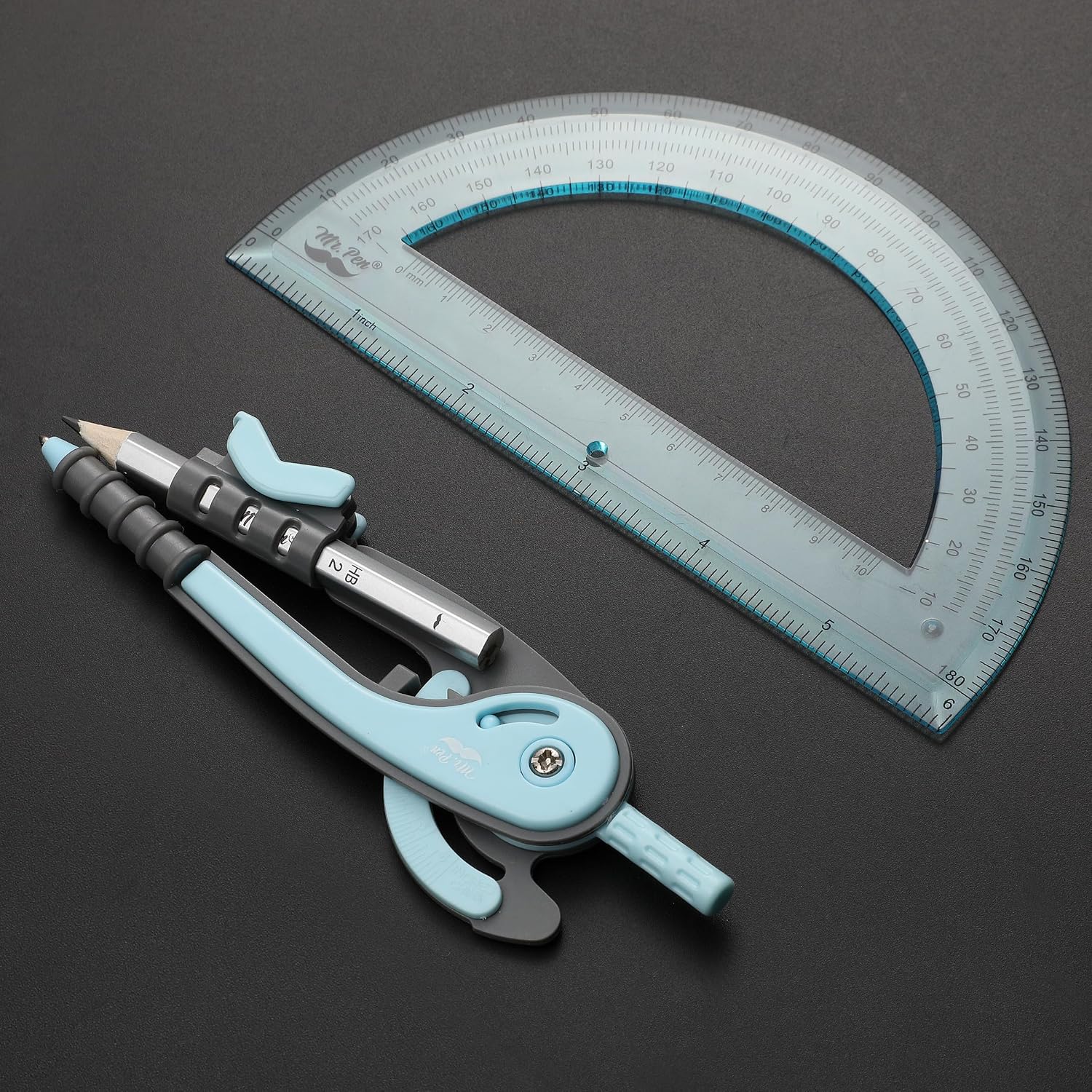 Geometry Compass and Protractor Set, 6 Inch Compass | 6 Inch Protractor, Drawing Tool for School, Clear Plastic, Easy
