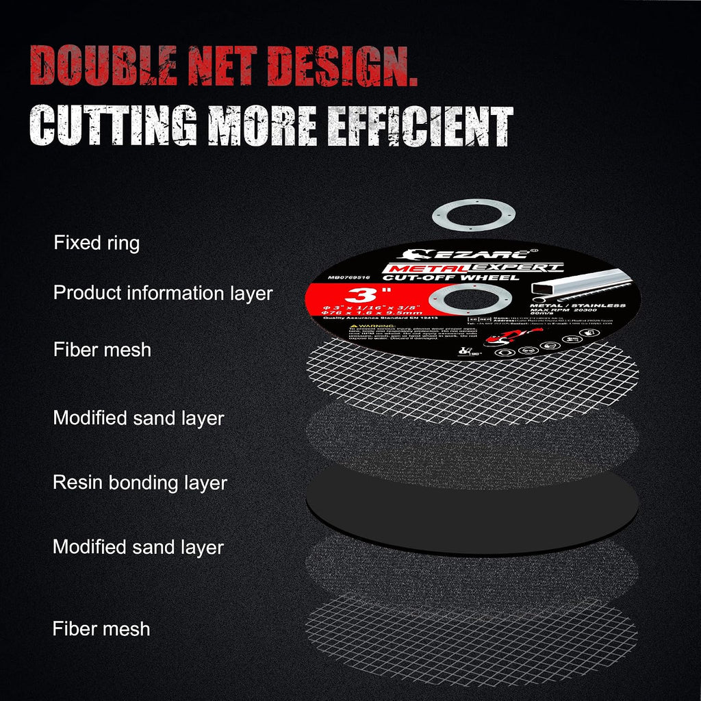 EZARC 25 Pack 3" Cut Off Wheels with 1/4" Mandrel, 3/8" Arbor Metal Cutting