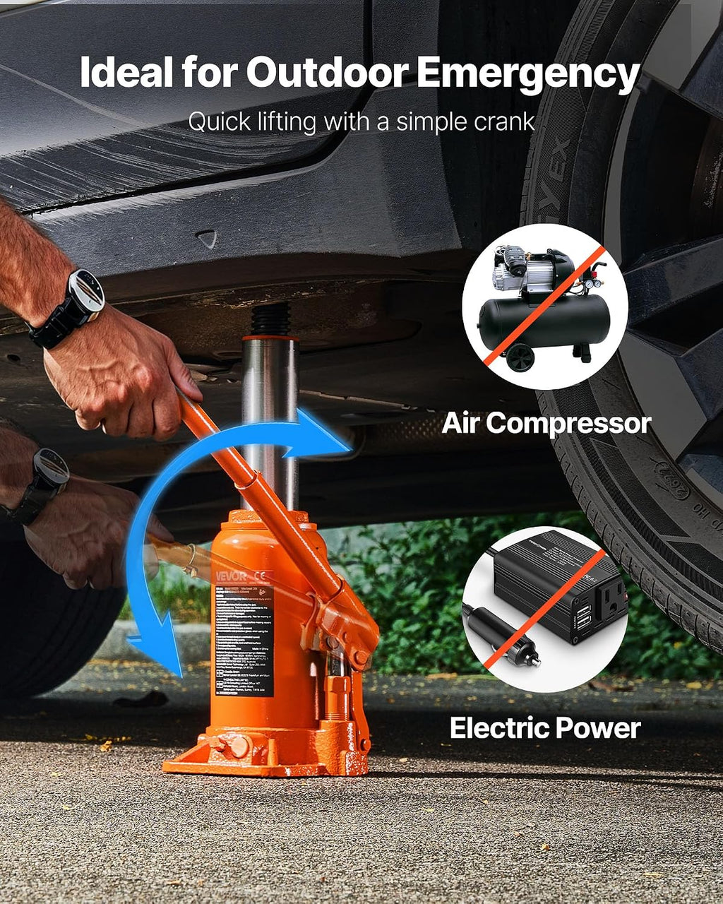 Hydraulic Bottle Jack, 20 Ton/44092 LBS All Welded Bottle Jack, 7.5-14 inch Lifting Range, with 3-Section Long Handle