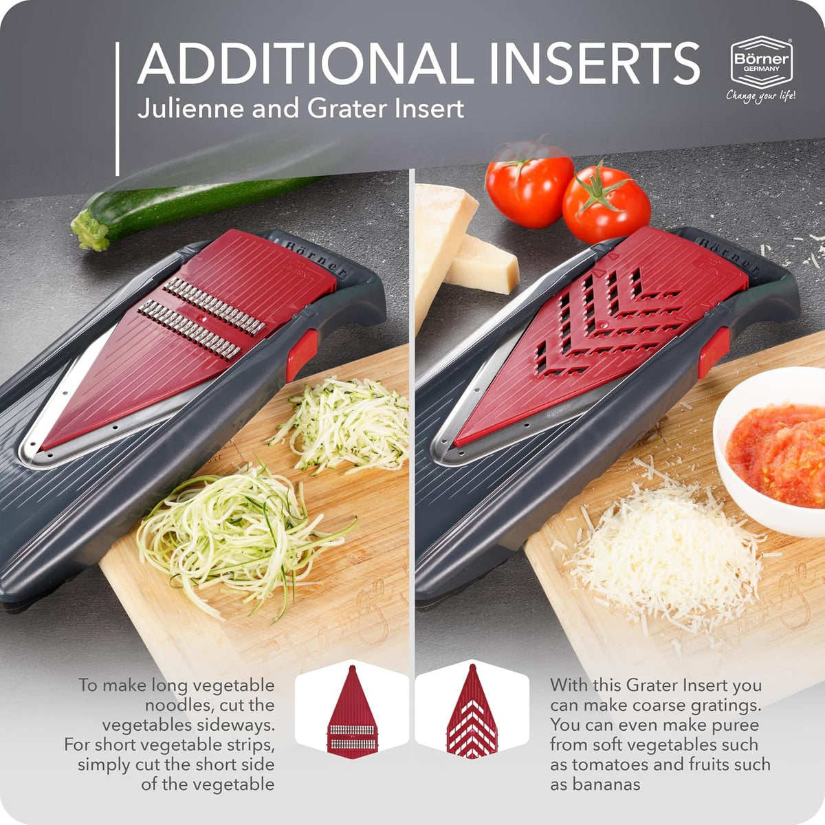 Mandoline Slicer Vital (Profi Set) • Vegetable Slicer with Stainless Steel V-Blade & Dressing Function • 12 Cutting