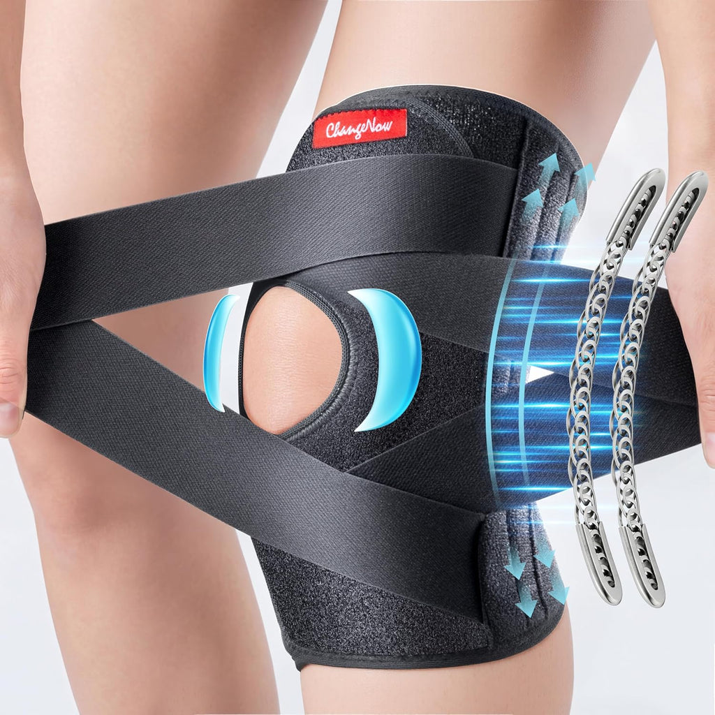 Medical-Grade Knee Brace for Women & Men,[Adjustable V-Straps & Anti-Slip] Knee Support with Side Stabilizers for