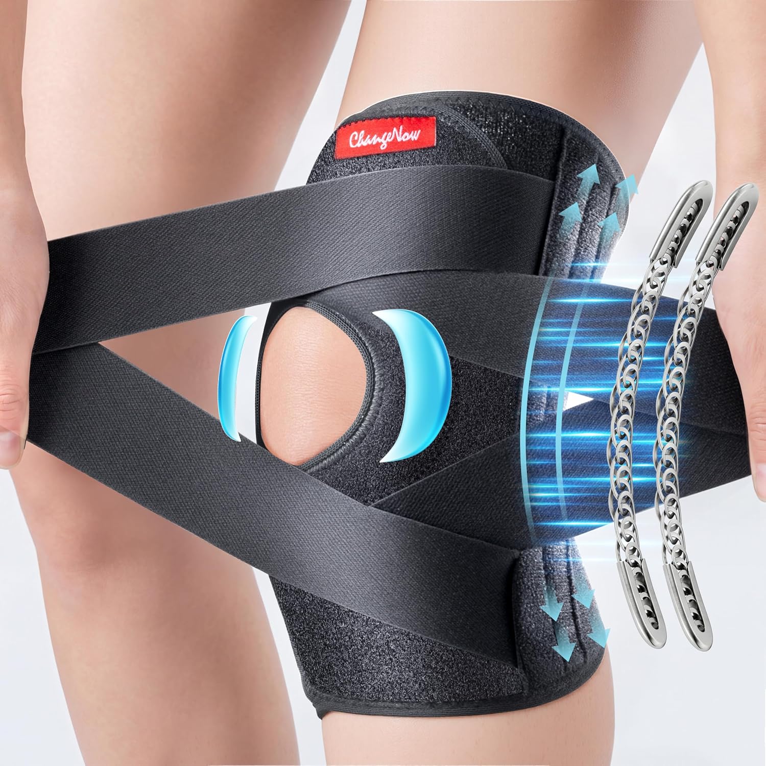 Medical-Grade Knee Brace for Women & Men,[Adjustable V-Straps & Anti-Slip] Knee Support with Side Stabilizers for