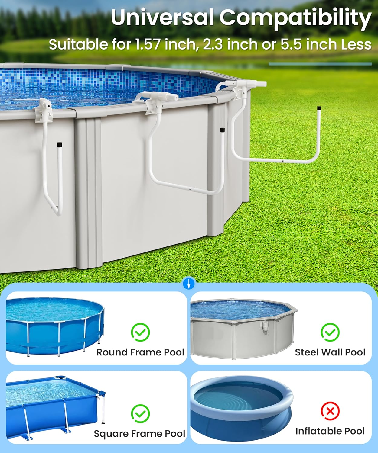 Upgraded 5-Pack Solar Cover Holder for Above Ground Pool, Adjustable Solar Pool Cover Holder, Suitable for Steel Wall