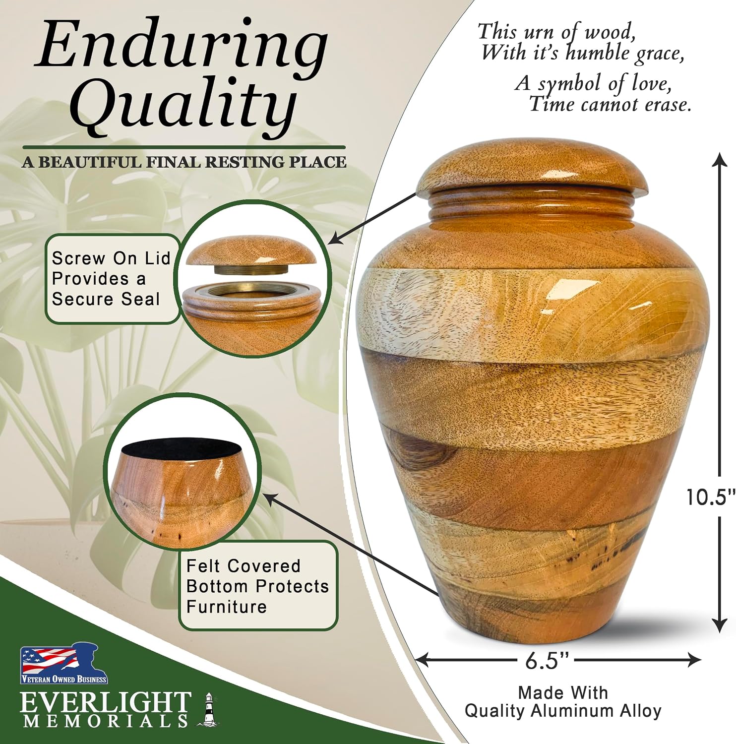 Handcrafted Mango Wood Urn for Human Ashes – Large Wooden Cremation Urn for Adult Men & Women – Natural Memorial Urn