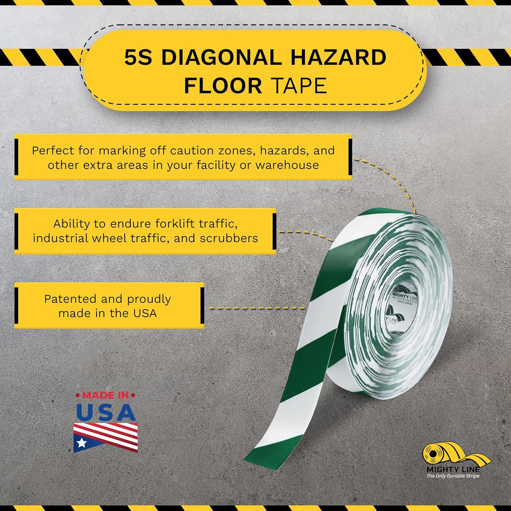 Diagonal Hazard Floor Marking Tape, 100 ft Roll