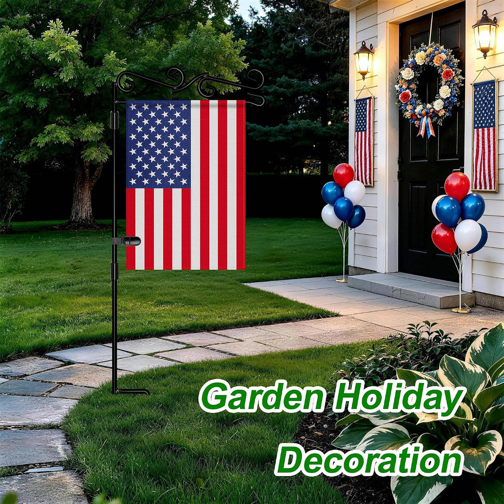 Garden Flag Stand, Premium Garden Flag Pole Holder Black Metal Powder-Coated Weather-Proof Paint, 37.8"H x 15.5"W For
