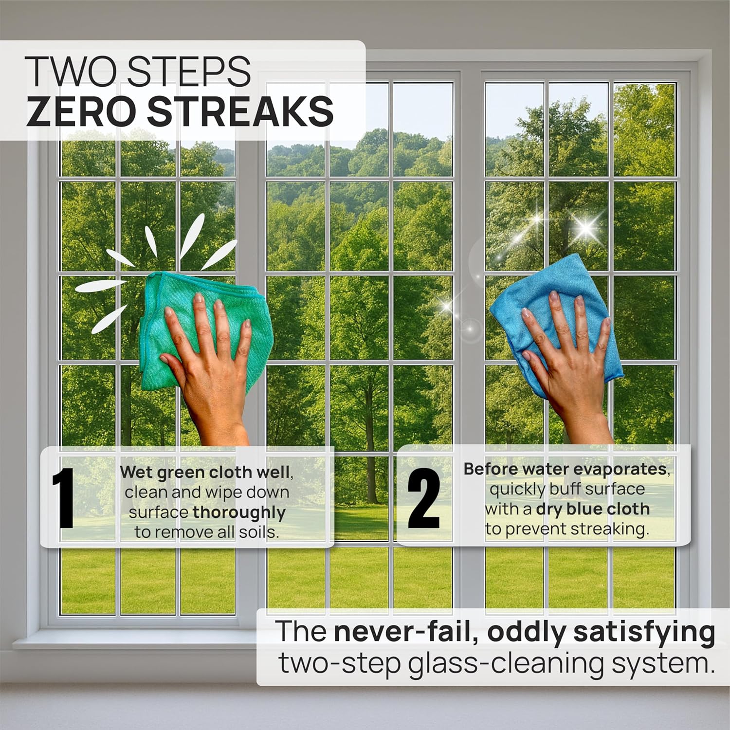 Claro 2 Step Glass Cleaning Cloth 8-Pack – Green Wet & Blue Dry Microfiber Towels Cleaning for Windows, Mirrors &