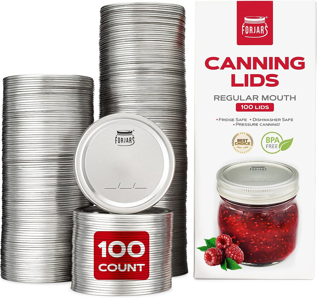 Canning Lids Regular Mouth, 100-Pack – Create Airtight Seals on Mason Jars to Preserve Food for Meal Prep & Food
