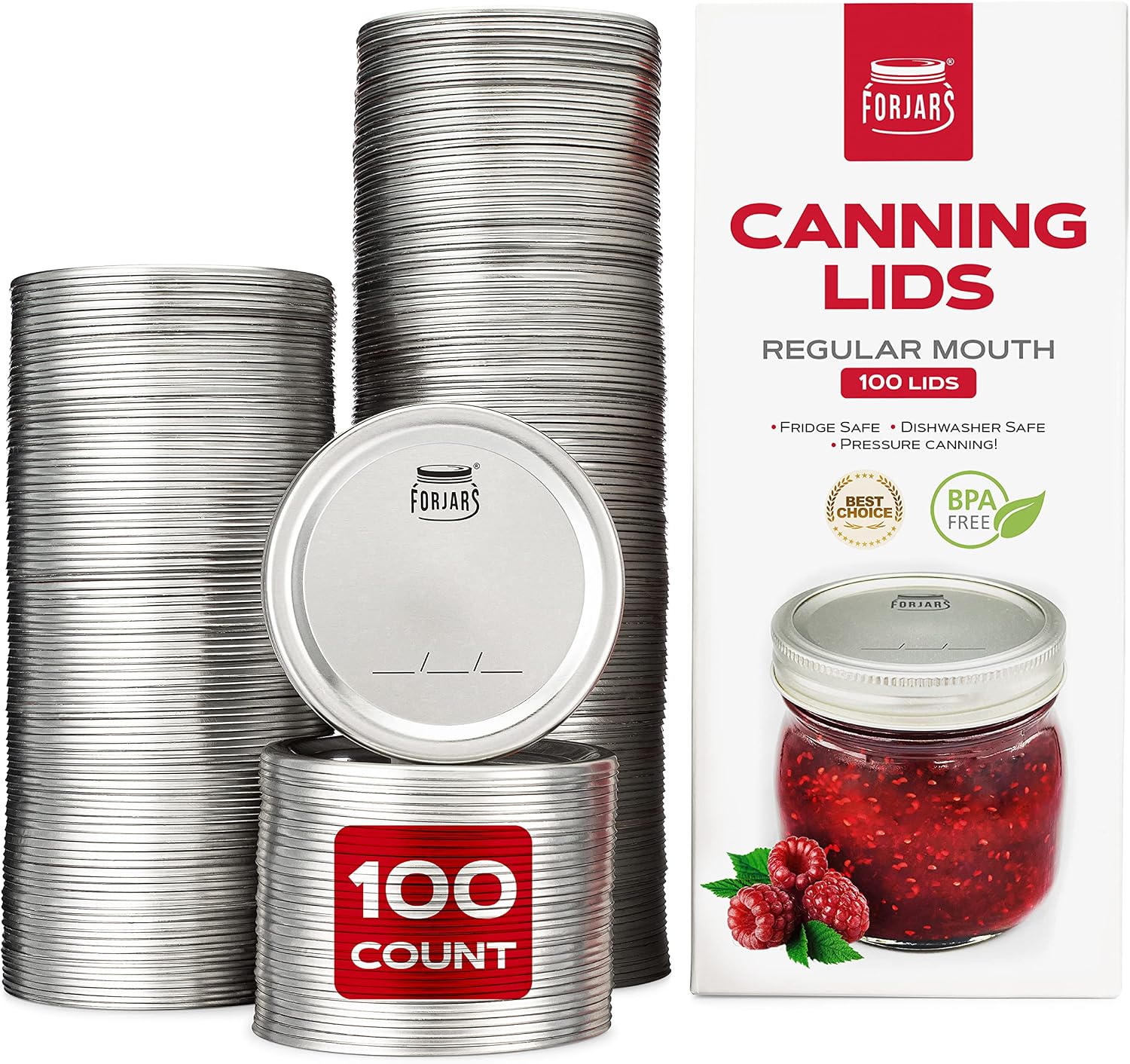 Canning Lids Regular Mouth, 100-Pack – Create Airtight Seals on Mason Jars to Preserve Food for Meal Prep & Food