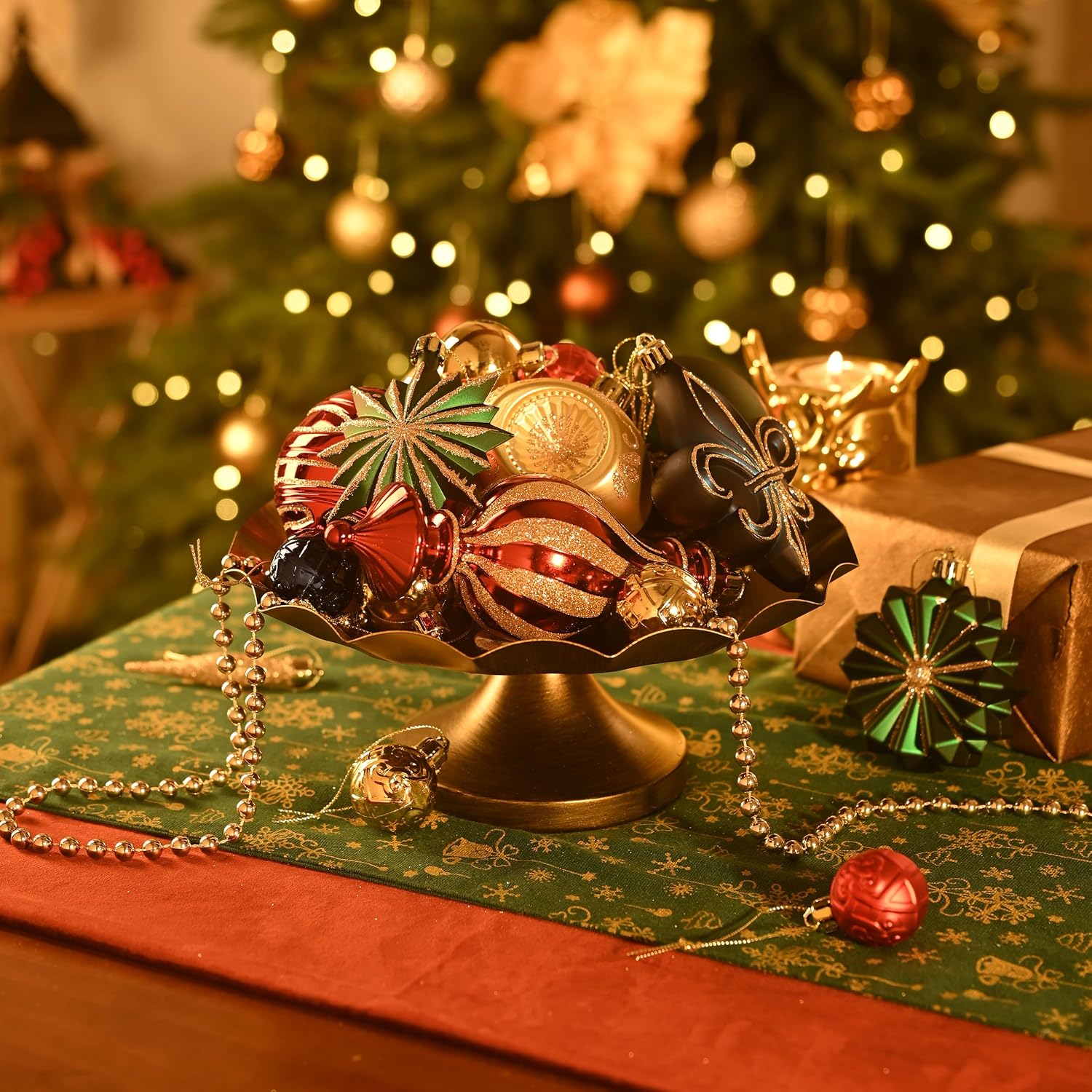 Ornaments for Christmas Trees, 60ct Red Green Blue and Gold Shatterproof Christmas Tree Decorations, Luxury Hanging