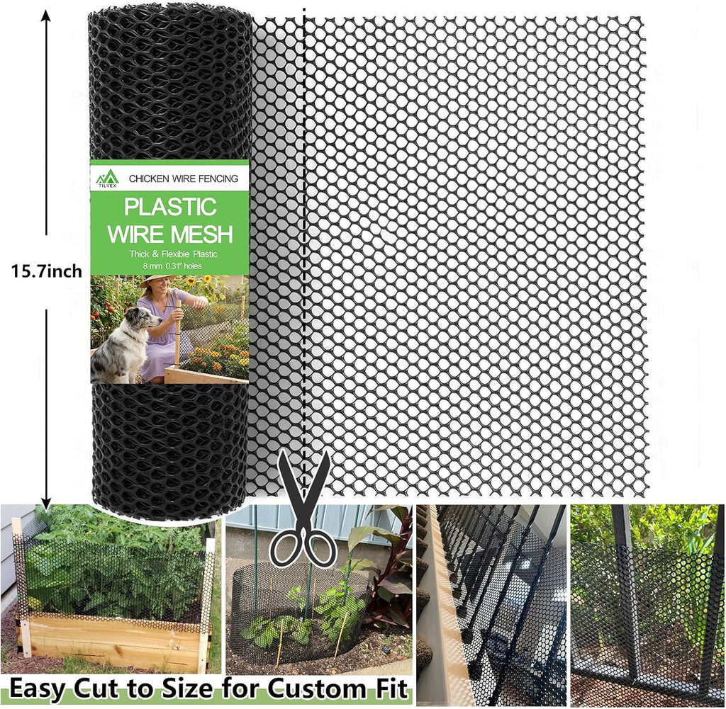 15.7" x10' Plastic Mesh Fence Roll,Heavy Duty Chicken Wire